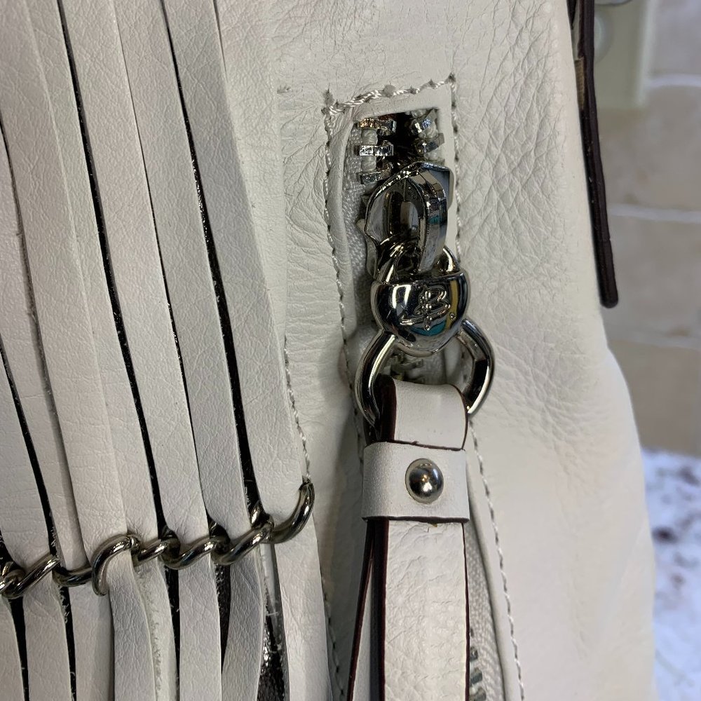 B. Makowsky Alexis Pebble Leather Hobo with Chain & Fringe - white - Picture 7 of 15
